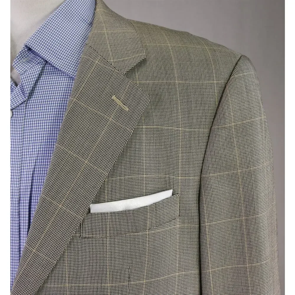 Brooks Brothers Gold Black Windowpane 2-Btn Silk Wool Sportcoat Blazer 40R